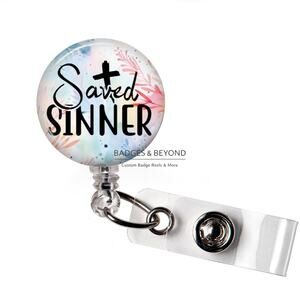 ✝️🙏 Saved Sinner Badge Reel | Christian Faith Retractable ID Name Tag Holder